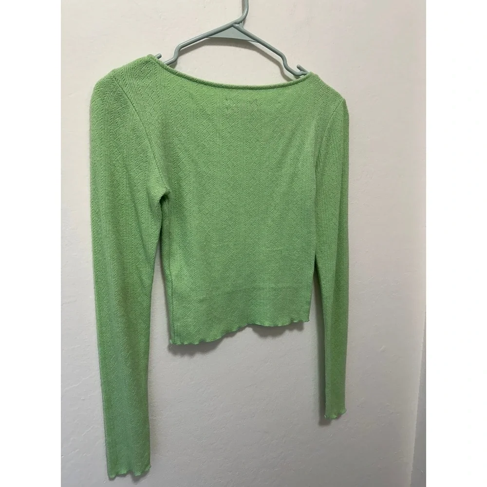 Urban Outfitters Green‎ Knit Square Neck Long Sleeve Crop Top Small